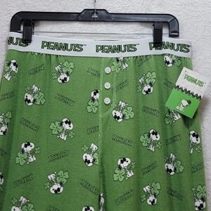 NEW Peanuts Snoopy St Patricks Day Pajama Pants LoungeWear Green Lucky Clover XL
